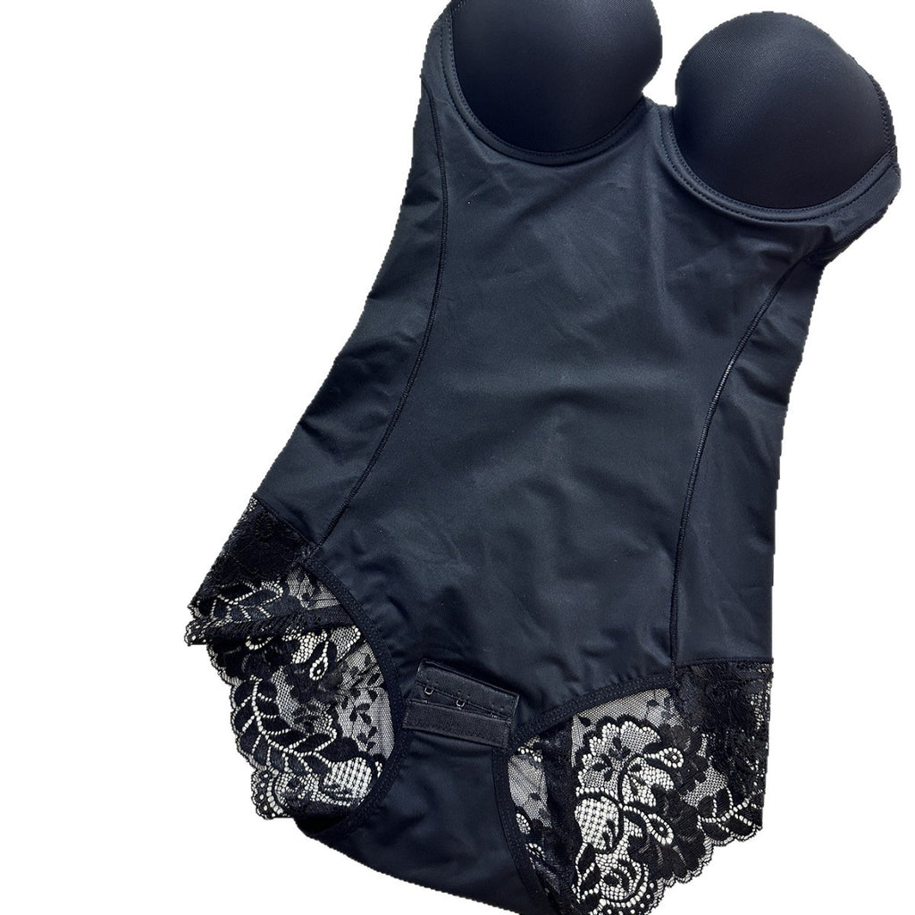 Black shapewear bodysuit flat lay